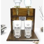 BK Kişiye Özel Renkli Baskılı Rakı Içmemiz Gereken Tasarımlı Ikili Rakı Bardağı ve Çift Musluklu Doğal Ahşap Rakı Standı-1
