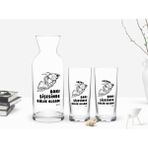 BK Kişiye Özel Renkli Baskılı Rakı Şişesinde Balık Olsam Tasarımlı 2'li Rakı Bardağı ve Karaf Seti-1