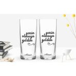 BK Kişiye Özel Renkli Baskılı Senin Olmaya Geldim Tasarımlı Ikili Rakı Bardağı Seti-1