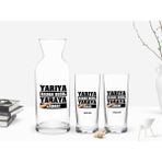 BK Kişiye Özel Renkli Baskılı Yarıya Kadar Değil Yaraya Kadar Tasarımlı 2'li Rakı Bardağı ve Karaf Seti-2