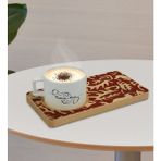 BK Kişiye Özel Retro Motif Tasarımlı Doğal Ahşap Tabaklı Seramik Fincan Sunum Seti Model 2