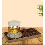 BK Kişiye Özel Retro Motif Tasarımlı Doğal Ahşap Tabaklı Viski Bardağı Sunum Seti Model 13