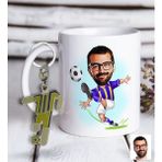 Bk Kişiye Özel Sarı-Lacivert Futbolcu Karikatür Ve Formalı Metal Anahtarlık Hediye Seti - Beyaz
