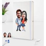 BK Kişiye Özel Sevgililer Karikatürlü Beyaz Termo Deri Defter 16X24CM Model 105