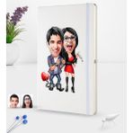 BK Kişiye Özel Sevgililer Karikatürlü Beyaz Termo Deri Defter 16X24CM Model 1