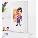 BK Kişiye Özel Sevgililer Karikatürlü Beyaz Termo Deri Defter 16X24CM Model 3