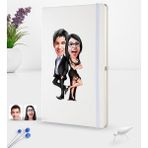 BK Kişiye Özel Sevgililer Karikatürlü Beyaz Termo Deri Defter 16X24CM Model 6