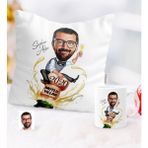 BK Kişiye Özel Yılbaşı Temalı Bay Karikatürlü Yastık Kupa Seti - 6 - Beyaz