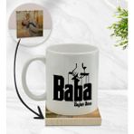 BK Model 5 Kişiye Özel Baba Godfather Tasarımlı Beyaz Kupa Bardak ve Ahşap Bardak Altlığı Hediye Seti