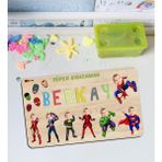 BK Toys Çocuklara Özel Süper Kahraman Konseptli Büyük Boy Ahşap Eğitici Yapboz 50x30 cm Puzzle