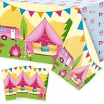 BkeeCten 3 Paket Kamp Teması Pembe Plastik Masa Örtüleri Dekorasyon Su Geçirmez Dikdörtgen Kamp Ateşi Çocuklar için Sevimli Masa Örtüleri Bebek Duş Kız Doğum Günü Partisi Yürüyüş Piknik Macera Zaman