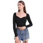 BKEPDY Kadın Y2K Sexy Crop Top Uzun Kollu Tişört Zarif Bluz Üst Parça Slim Fit Basic Casual Uzun Kollu Tişört Tek Renk Estetik Cropped Top Basic Shirts Tişört Sokak Giyimi, Siyah, S