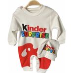 BKM22 Kinder Süpriz Yumurta Baskılı Tulum - Beyaz - Kırmızı - 9 - 12 Ay