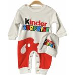 BKM22 Kinder Süpriz Yumurta Baskılı Tulum - Kırmızı - Beyaz - 0 - 3 Ay