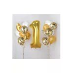 Bkmc 1 Yaş Gold Folyo Balon Şeffaf Balon Seti Doğum Günü Parti Seti