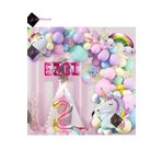 Bkmc 2 Yaş ve 4 harfli Gökkuşağı Konsepti Unicorn Temalı Makaron Balon Doğum Günü Parti Kutlama Seti bmcNM682