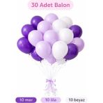 Bkmc 👉 “30 Adet Karışık Renk Balon Seti | Premium Parti, Doğum Günü ve Organizasyon Dekoru Seti Süsü - Mor - Beyaz