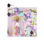 Bkmc 4 harfli 3 Yaş Gökkuşağı Konsepti Unicorn Temalı Makaron Balon Doğum Günü Parti Kutlama Seti bmcNM655