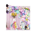 Bkmc 4 Yaş ve 3 harfli Gökkuşağı Konsepti Unicorn Temalı Makaron Balon Doğum Günü Parti Kutlama Seti bmcNM664