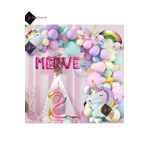 Bkmc 5 Harfli 2 Yaş Gökkuşağı Konsepti Unicorn Temalı Makaron Balon Doğum Günü Parti Kutlama Seti bmcNM785
