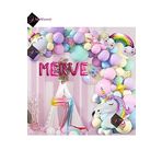 Bkmc 5 Harfli 7 Yaş Gökkuşağı Konsepti Unicorn Temalı Makaron Balon Doğum Günü Parti Kutlama Seti bmcNM790