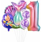 Bkmc Deniz Kızı Kuyruğu Deniz Kabuğu Temalı Doğum Günü Balon Seti Konfeti Balon Parti Süsleri - Çok Renkli - 1 YAŞ
