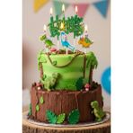 Bkmc Dinazor Happy Birthday 4 Lü Doğum Günü Parti Seti Süsü Mumu - Yeşil