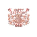 Bkmc Lüks Happy Birthday Rose Gold Folyo Balon, yıldız Ve Kalp Folyo Ve Şeffaf Balonlu Doğum Günü Seti bmcNM774