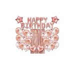 Bkmc Lüks Happy Birthday Rose Gold Folyo Balon, Yıldız ve Kalp Folyo ve Şeffaf Balonlu Doğum Günü Seti