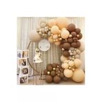 Bkmc Party Baby Beyaz Kutulu Pastel Kahverengi Krem Ve Ten Rengi Gold Krom Balon Zinciri Doğum Günü Balon Set