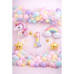 Bkmc Party Unicorn Gökkuşağı Pastel Doğum Günü Balon Seti Zincir Yaş Balonlu Parti Süsleme Seti Süsü - Çok Renkli - 1 YAŞ