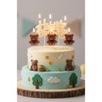 Bkmc Sevimli Ayı Happy Birthday 4 Lü Doğum Günü Parti Seti Süsü Mumu - Kahverengi