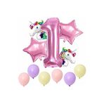 Bkmc Unicorn Temalı Pembe 1 yaş ve Yıldızlı Doğum Günü Parti Süsü bmcNM782