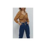 Bkmc V Yaka Gipeli Crop Bluz Sütlükahve