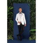 Black 034 Slim Fit Saten Yaka Çift Yırtmaçlı Damatlık Ekru Smokin Ceket - 50