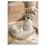 Black Arden Socks Lumora Beyaz Lotus Kokulu Mum Seti 3 Parça El Yapımı Taş Tozu Dekoratif Vazo ve Tepsi Salon Dekoru