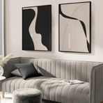 Black & Beige İkili Set Yağlı Boya Dokulu Tablo 75X100 Siyah Çerçeveli