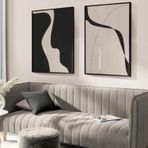 Black & Beige İkili Set Yağlı Boya Dokulu Tablo 90X120 Siyah Çerçeveli
