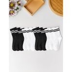 Black Deer 12 Çift Çizgili Tenis Çorabı Erkek ,kadın Unisex Çizgili Tenis Çorabı - 40 - 45 - Beyaz - Siyah