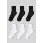 Black Deer 6 Çift Tenis Çorabı Erkek ,kadın Unisex Kolej Çorabı - 40 - 45 - Beyaz - Siyah