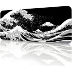 Black Deer 8 Farklı Model Dikişli Kenar 90X40 cm Dijital Oyuncu Gaming Mouse Pad (Beyaz Japon Dalgası ) - Siyah