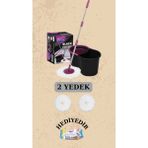 Black Edition Döner Başlıklı Temizlik Seti ve 2 Adet Yedek Mop - Şeffaf