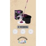 Black Edition Döner Başlıklı Temizlik Seti ve 3 Adet Yedek Mop - Şeffaf