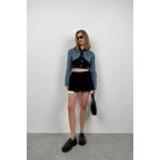Black Fashion Çift Renkli Crop Denim Ceket - Açık Mavi - Siyah
