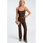 Black Fashion İp Askılı Bluz Wide Leg Pantolon Kahverengi İkili Takım