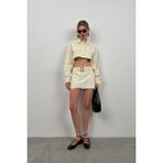 Black Fashion Kemer Detay Mini Etek - 38 - Ekru