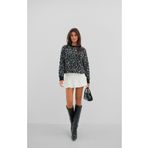 Black Fashion Leopar Desenli Siyah Sakallı Triko Kazak