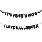 Black Glitter It's Frickin Bats I Love Halloween Banner - Asılı Kağıt Çelenk Bunting Afiş Kanlı Yarasa Temalı Süslemeler, Duvar Ev Mantosu Ofis Duvarı Ürkütücü Parti Malzemeleri için Fotoğraf Arka