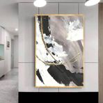 Black Grey Yağlı Boya Dokulu Tablo 100X150 Gold Çerçeveli