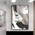Black Grey Yağlı Boya Dokulu Tablo 60X90 Siyah Çerçeveli